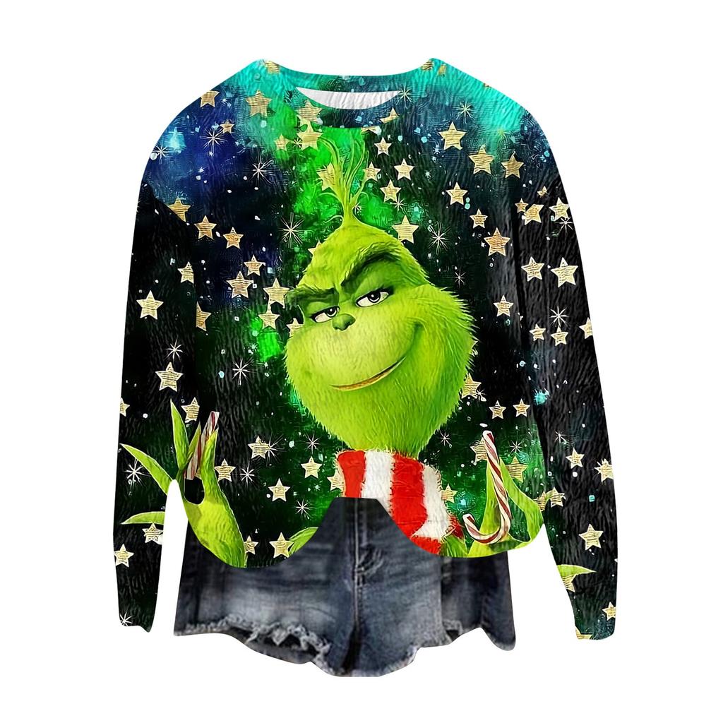 Женский модный пуловер с круглым вырезом, футболка с длинным рукавом, рождественская толстовка с принтом