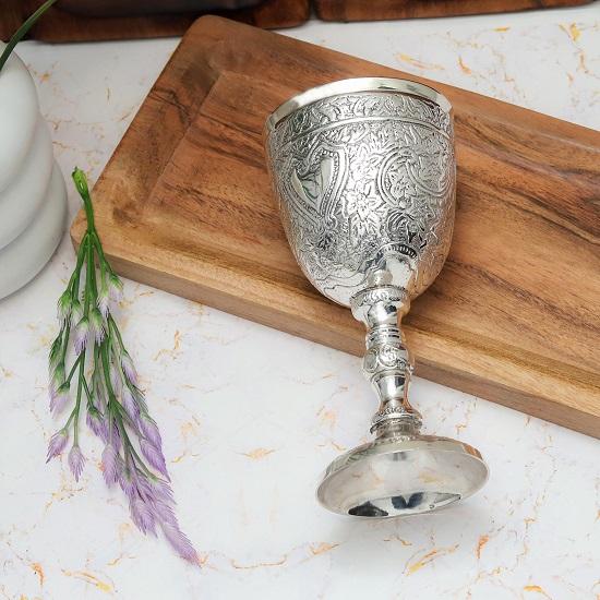 Handmade Brass Communion Cup Birthday Anniversary Silver Gothic Chalice Goblet  For Wife, Husband, Son, Wedding With Velvet Gift Box