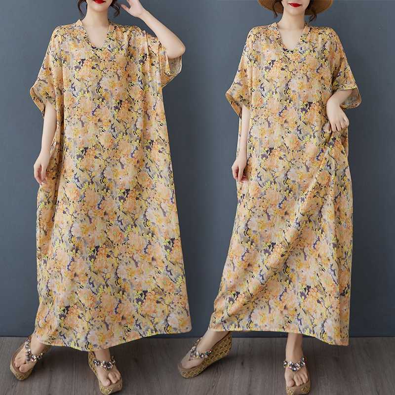 Женское винтажное длинное платье с узорами из хлопка и льна