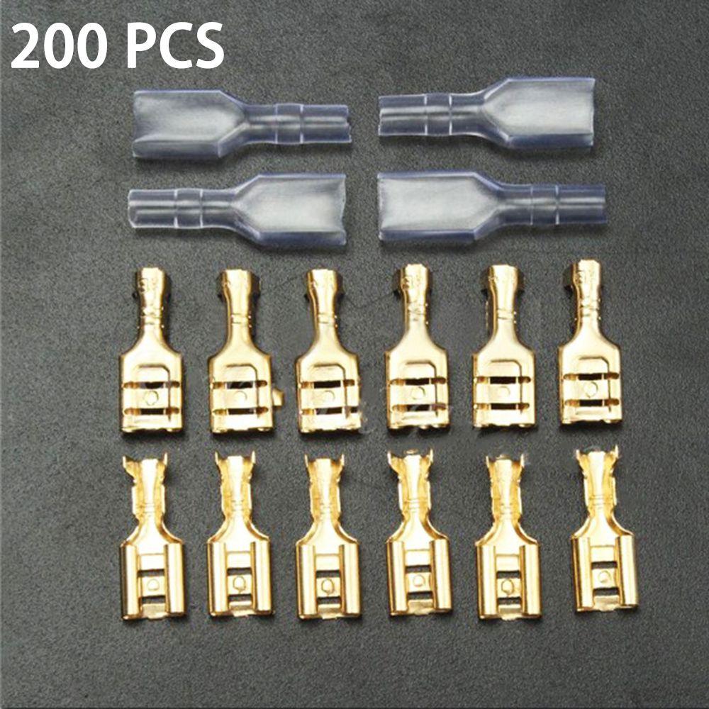 200PCS NEW 200pcs Durable Female Spade Electrical Crimp Terminal Butt Connector Insulated Wire