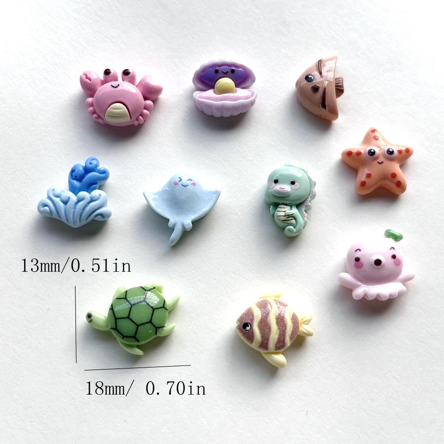10 штук смешанных мини-черепаха, морская звезда, морской конек, ракушка, пример морской системы, декоративная смола с плоской задней частью, украшения «сделай сам», дизайн ногтей в стиле деко