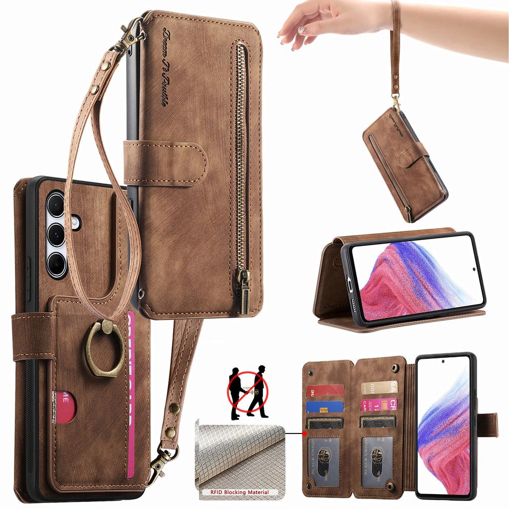 3-in-1 Luxury Leather Wallet Case for Samsung A13/A14/A15/A17...S21/S22/S23...w/ Stand, Shockproof, RFID, Multi-Slot & Zipper