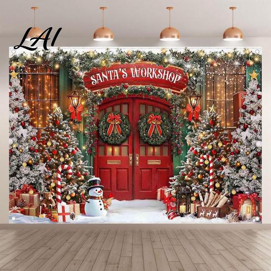Christmas Photo Booth Props Merry Photography Backdrop 70" x 45" Wreath Gift Box Xmas Studio Background Winter Holiday Wall Banner Decoration
