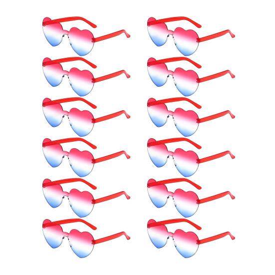 12 Pcs Independence Day Patriotic Sunglasses Rimless Red Blue White Star/Heart/Round