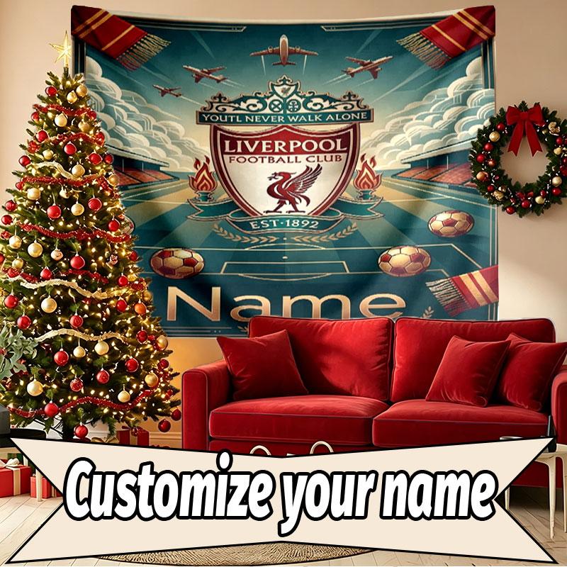 Custom Name Personalized Liverpool FC Print Tapestry, Wall Art Decor, Bedroom, Dorm, Apartment, LivingRoom, Party Backdrop, Gift for Birthday