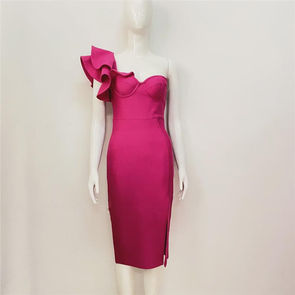 2023 Summer One-Shoulder Ruffle Bandage Dress - Sexy Slim Party Wear