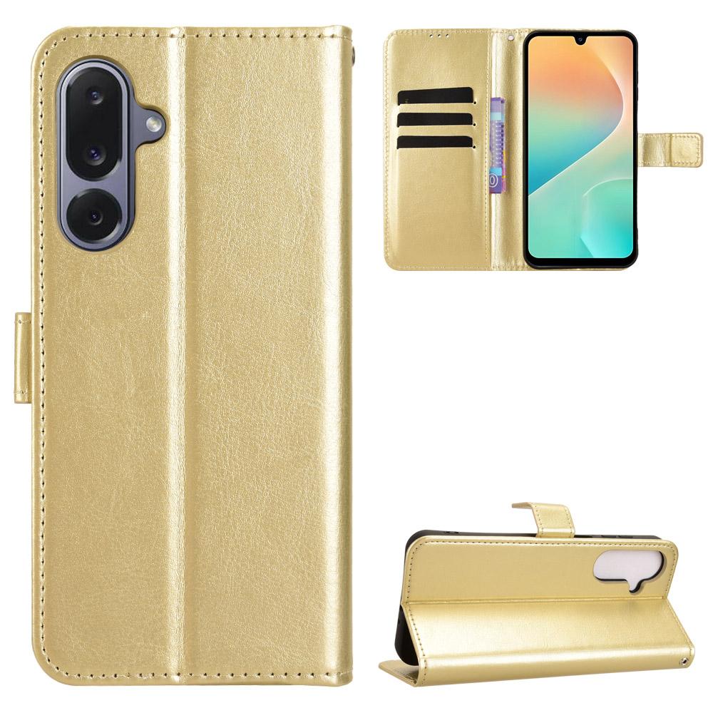 For Samsung Galaxy M36 5G PU Leather Case with Strap Crazy Horse Texture Phone Wallet Cover