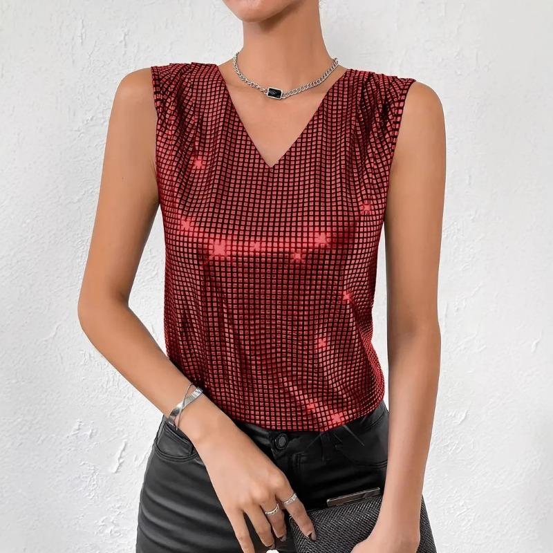 Летний топ без рукавов с V-образным вырезом в клетку из легкой тонкой ткани