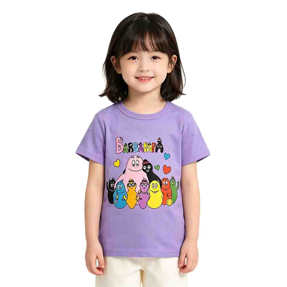 Kids Barbapapa Cartoon Print Short Sleeve T-Shirt Soft Pure Cotton Children Casual Tee