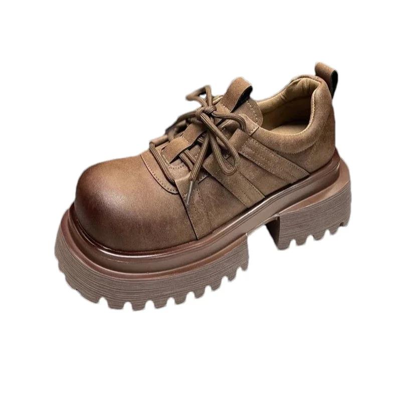 Platform Women Leather Shoes Flats Fashion Sneakers Woman 2024 Trend Autumn New Loafers Shoes Walking Cozy Lace Up Mujer Zapatos