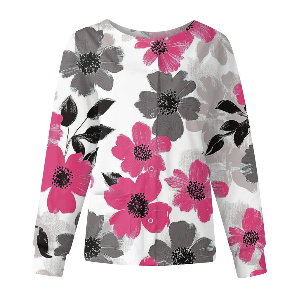 Женский повседневный однобортный однобортный защитная одежда с длинными рукавами и цветочным принтом, кардиган, топ