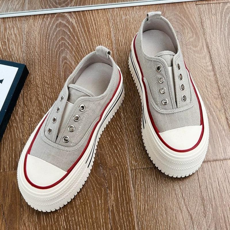 Linen Thick-soled Little White Shoes Women's New Summer Heightening Muffin-soled Casual Shoes One-pedal Versatile Board Shoes