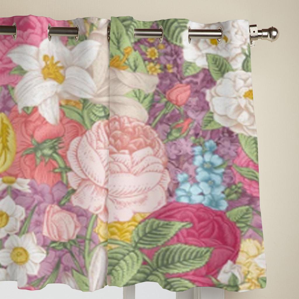 Roses Tulips Vintage Pattern Window Curtain For Living Room Bedroom Decoration Curtains Luxury Kitchen Valance Curtains