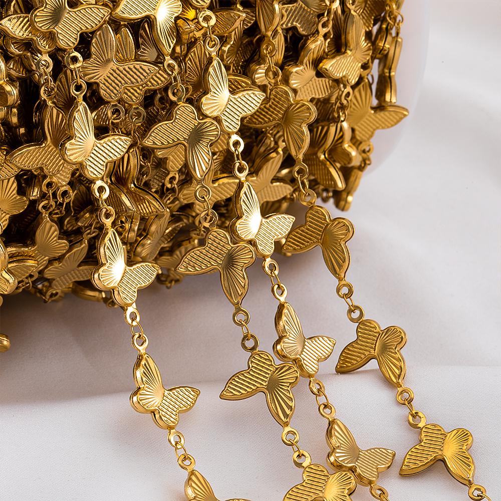 1M Stainless Steel Hip Hop Punk Butterfly Heart Ocean Shell Chain DIY Jewelry Necklace Bracelet Gold Plated Necklace Components