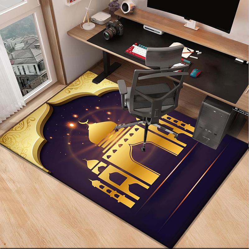 Golden Mosque Silhouette Office Rug Chair Mat, Game Carpet, Suitable for Front Door, Bedroom, Living Room, Desk, Holiday Gift