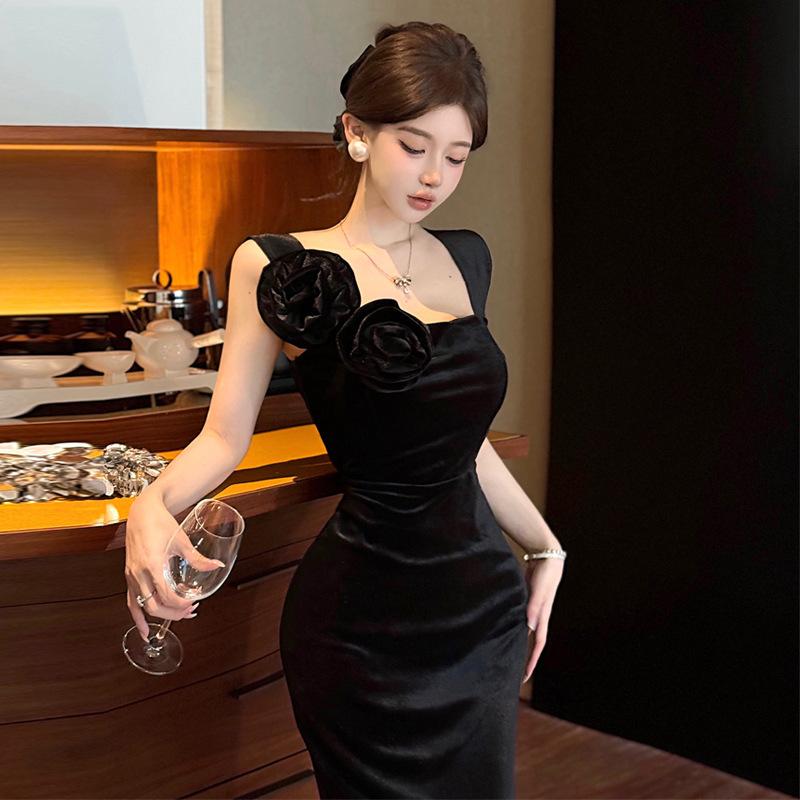 Женское сексуальное знаменитое бархатное платье с цветочным принтом