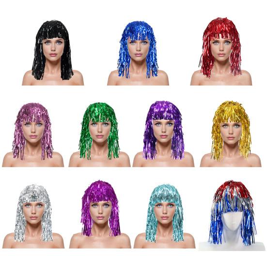 Красочные парики из мишуры из фольги, металлический нарядный парик для вечеринки, блестящий костюм для косплея, реквизит для фотобудки для взрослых