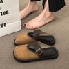 Women Baotou Slippers Casual Boken Wear Flat Bottom Half Pack Couple Large Size Cork Slippers Half Drag