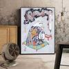 Solid Wood Frame Japanese Floating Samurai Cat Canvas Painting Retro Style Posters and Prints Wall Art Pictures for Living Room Wall Decor