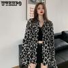 Lady Vintage Leopard Print Long-sleeved T-Shirts Women Spring Autumn Casual Single Breasted Mid-length Shirts Streetwear