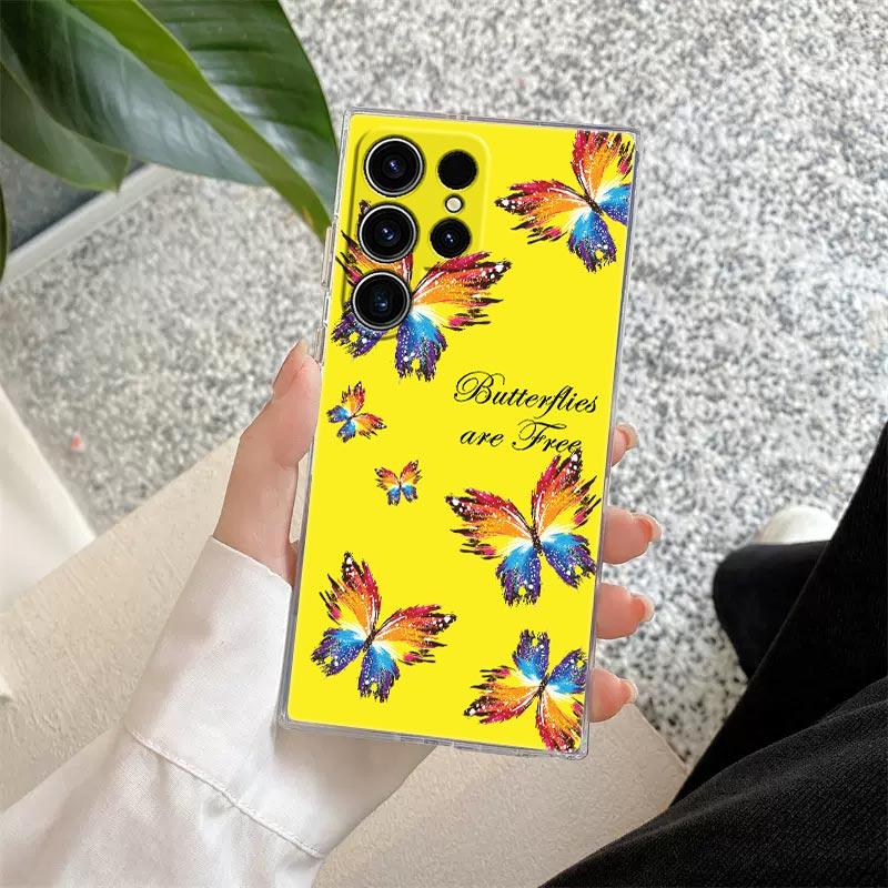 Pink Butterfly S25Ultra Clear Case For Samsung Galaxy S25 S24 S23 Ultra S20 S21 FE S22 Plus A56 A55 A36 A26 5G Soft Phone Cover