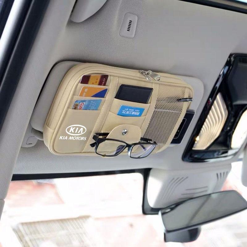 BBEH3 Car Sun Visor Storage Bag Card Holder Organizer Sunglasses Clip For KIA KN K3 K5 Sportage Rio Sorento Picanto Ceed Accessories