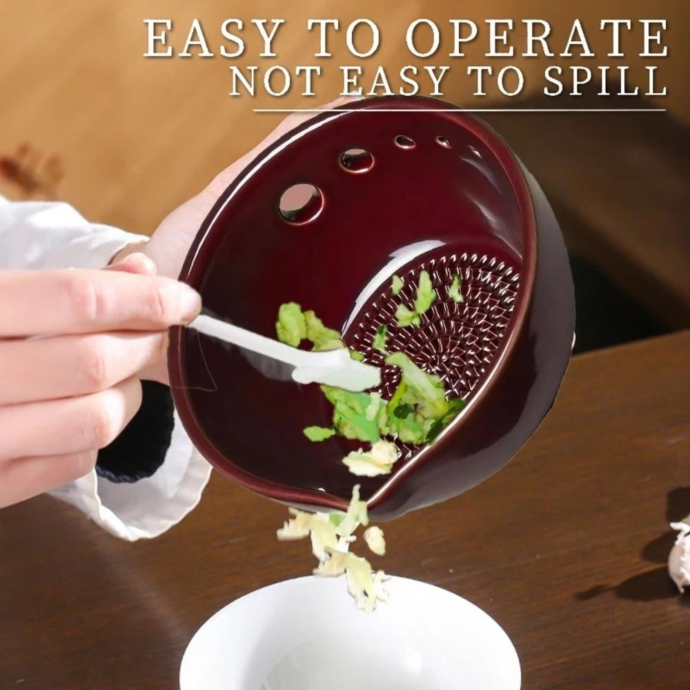 2-in-1 Herb Stripper Bowl Handmade Garlic Grinder Multi-Functional Garlic Grater Bowl Kitchen Tool
