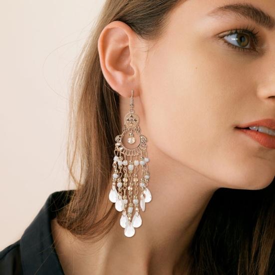 1 пара женских винтажных полых сережек с крючком в этническом стиле, увеличенные серьги из бусин в форме капли воды