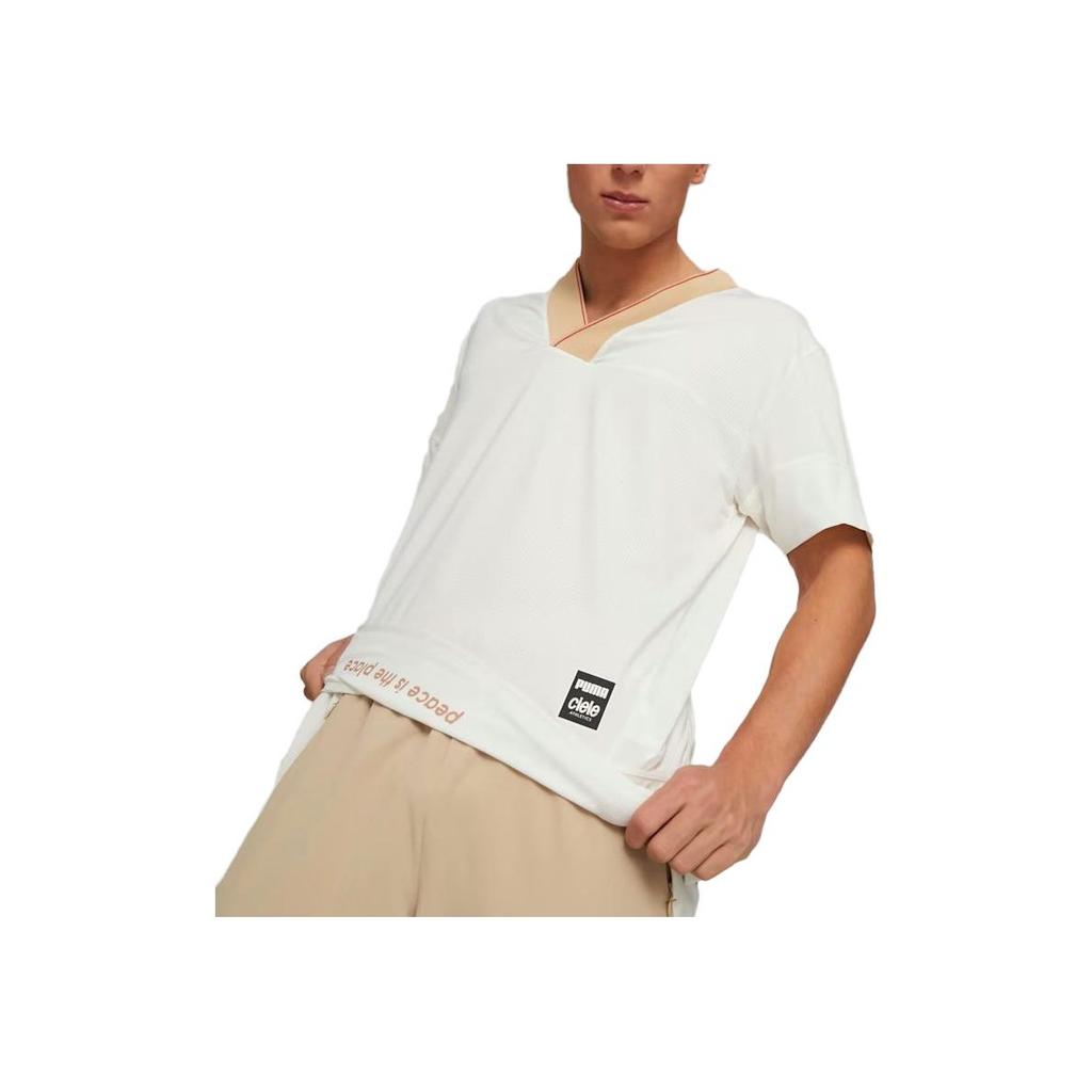 Puma X Ciele Co-Branded Logo Patch V-Neck Short Sleeve T-Shirt Men Tops White 523422-66