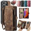 CaseMe Detachable Multi Cards Zipper Wallet Leather Case for iPhone 17 16 15 14 13 12 11 Pro Max Xr Samsung S24 S23 S22 S21 Ultra Plus A14 A13 A54 A53