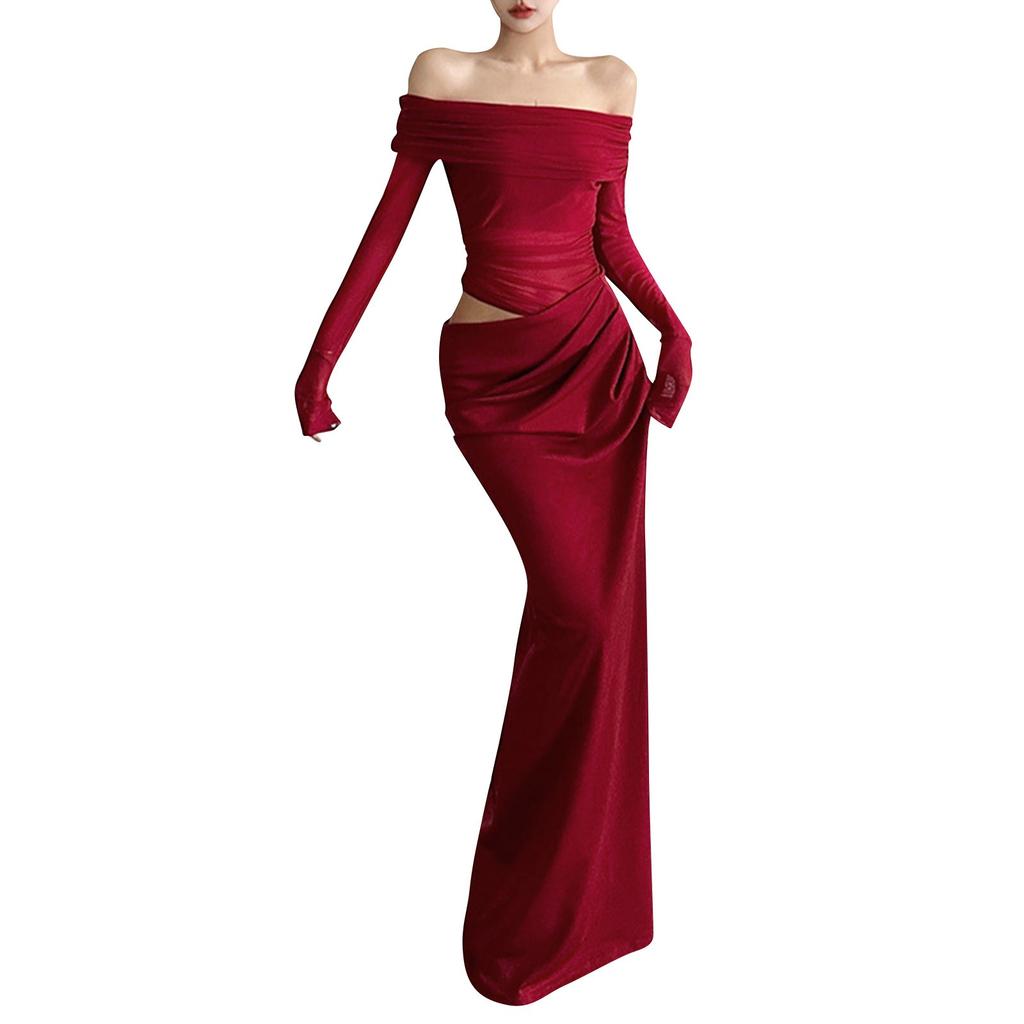 Женское сексуальное сетчатое прозрачное длинное платье на одно плечо