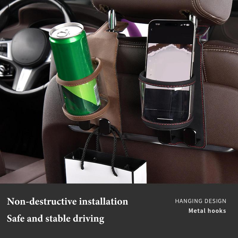 Подстаканник на подголовник для заднего сиденья, черный автомобильный ящик для хранения на заднее сиденье, черный органайзер на спинку сиденья с крючком для подголовника