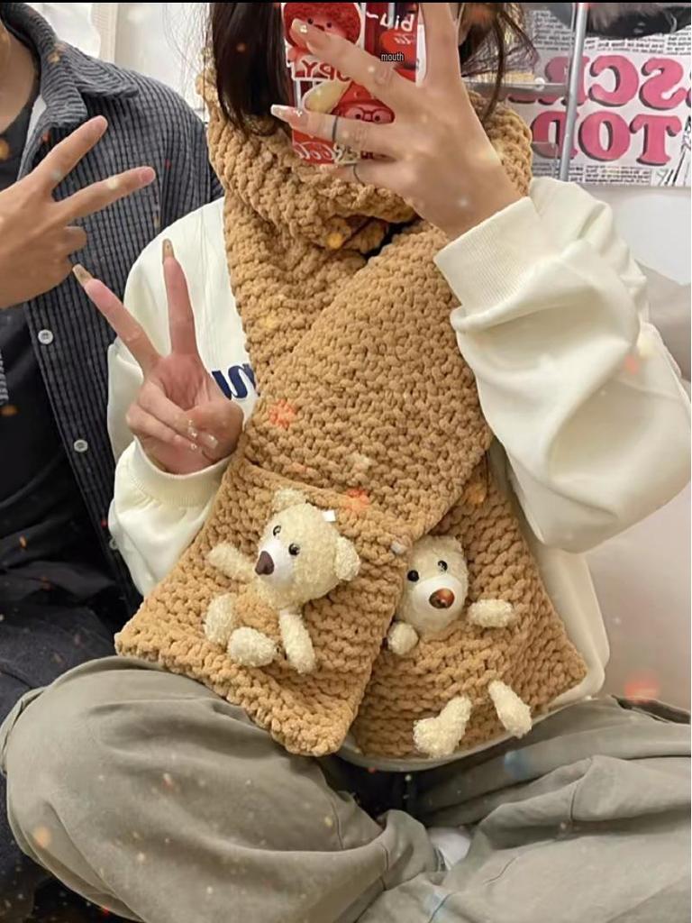 Карманный мишка Вязаный вручную шерстяной шарф Набор для DIY - Самодельный подарок для партнера