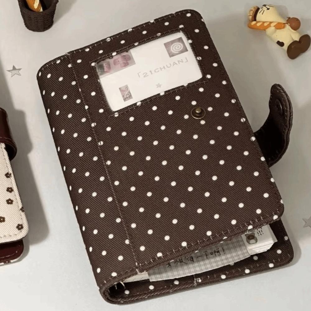 Card Pocket Polka Dot A7 Notebook Denim Fabric Stationery Album Journal Binder Cover Portable