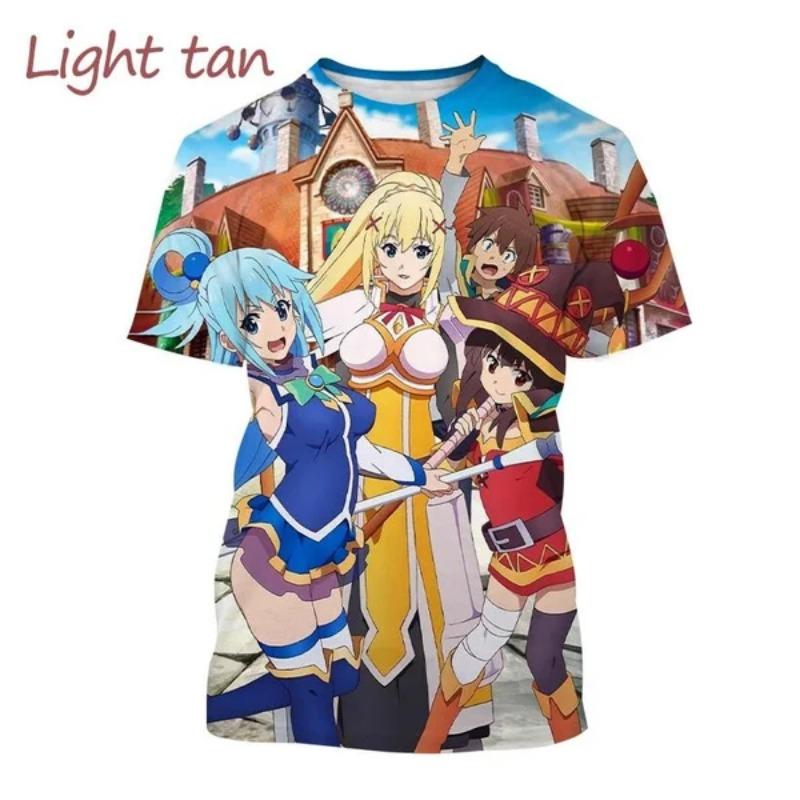 Летняя Классическая Аниме Мужская Повседневная Футболка Новая KonoSuba 3D Печать Личность Уличный Харадзюку Крутая Футболка с коротким рукавом