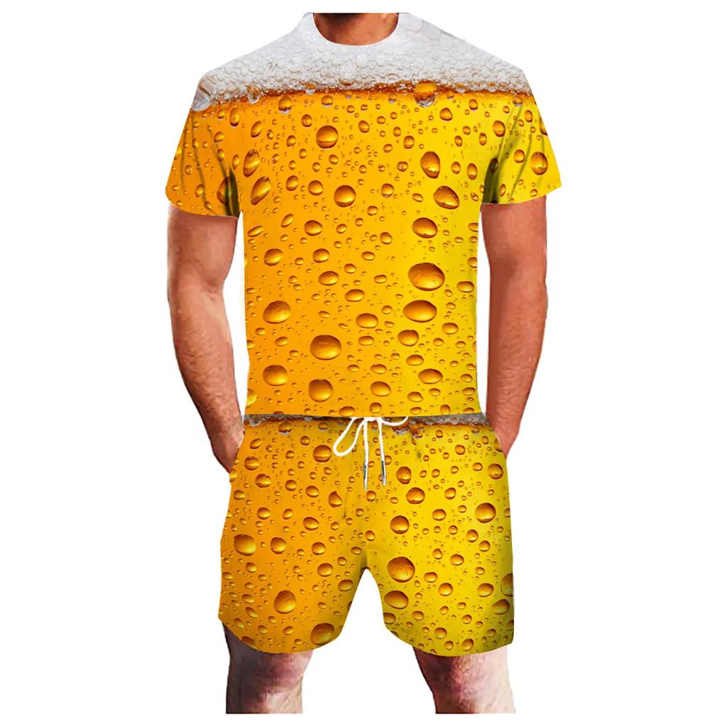 Summer Casual Pullover Sportswear Suit Beer 3D Printed Men's T-shirt Suit
