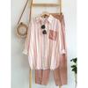 Plus Size Striped Long Sleeve Casual Two-Piece Set