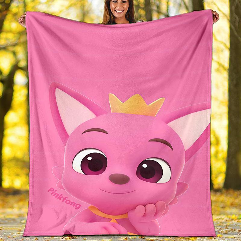 1pc Pinkfong1 Theme Blanket - Digital Print, Polyester, Cozy for All Seasons, Perfect for Outdoor, Camping, and Travel