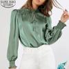Elegant Solid Office Lady Round Collar Long Sleeve Lace-up Satin Blouse Women Shirts Autumn 2022  Tops Clothes Blusas 23346