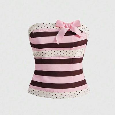Клубнично-шоколадный контрастный цветной strapless милый жилет без рукавов для женщин