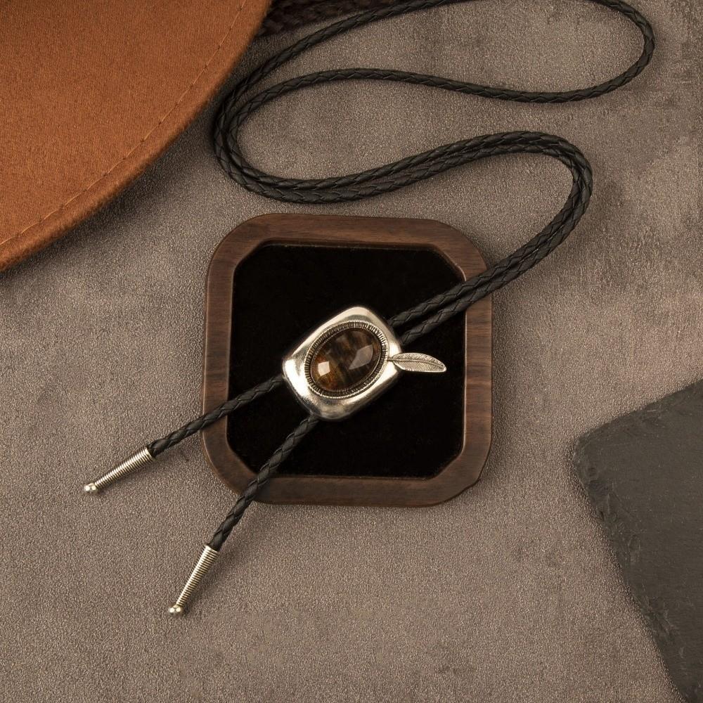Adjustable Bolo Tie PU Leather Rope Western Necklace Vintage Cowboy Necktie Costume Accessory