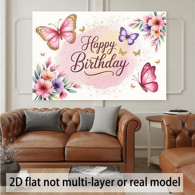 Birthday Greeting Party Banner, Polyester Backdrop for Home Room Wall Decor and Photo Props