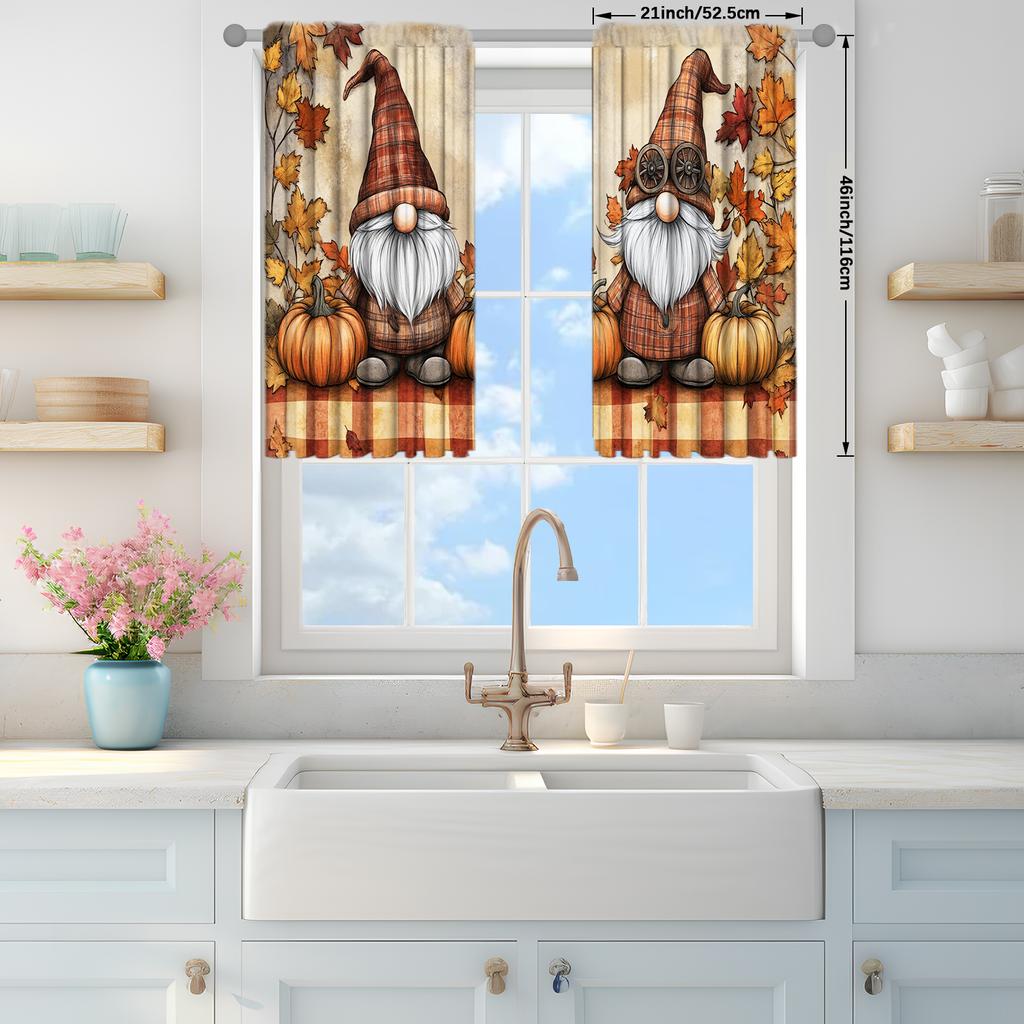 2pcs Halloween Pumpkin White Bearded Dwarf Printed Curtain for Halloween Home Decor - Rod Pocket Window Treatment for Bedroom