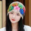 Woolen Flower Hollow Knitted Hat Crochet Ethnic Style Pullover Hat Fashion Beanie Cap  Ladies