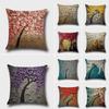 Elegant 3d Painted Tree Flowers Cotton Linen Cushion Cover For Home Decor