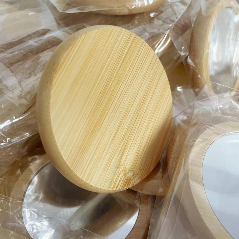 Bamboo and Wood Makeup Mirror Small Gift for Parties and Weddings, Wooden Round Mirror