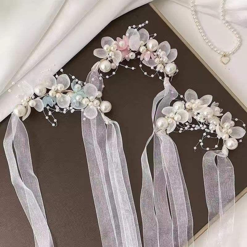 1 шт. Эфирный головной убор - Древний китайский аксессуар для волос Hanfu с плетеным цветочным ободком, Пастельный цветочный ободок для женщин