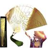 Doma-Inspired Cosplay Folding Fan, Gold Mirror Acrylic with Laser-Engraved Lotus & Tassel