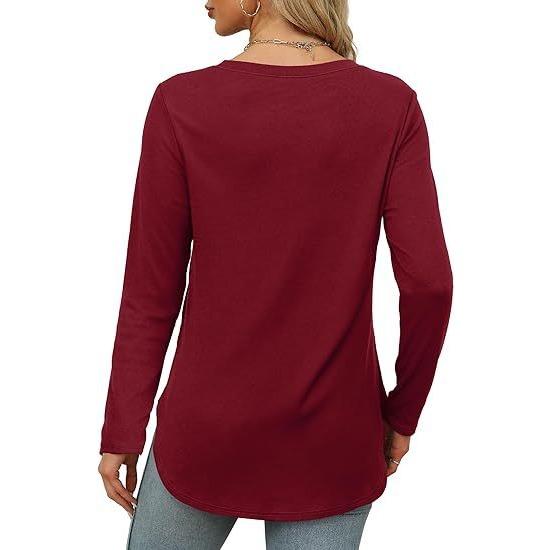 GMXIA Autumn Women's Solid Color Long Sleeve Top Round Neck Loose Casual Base Shirt