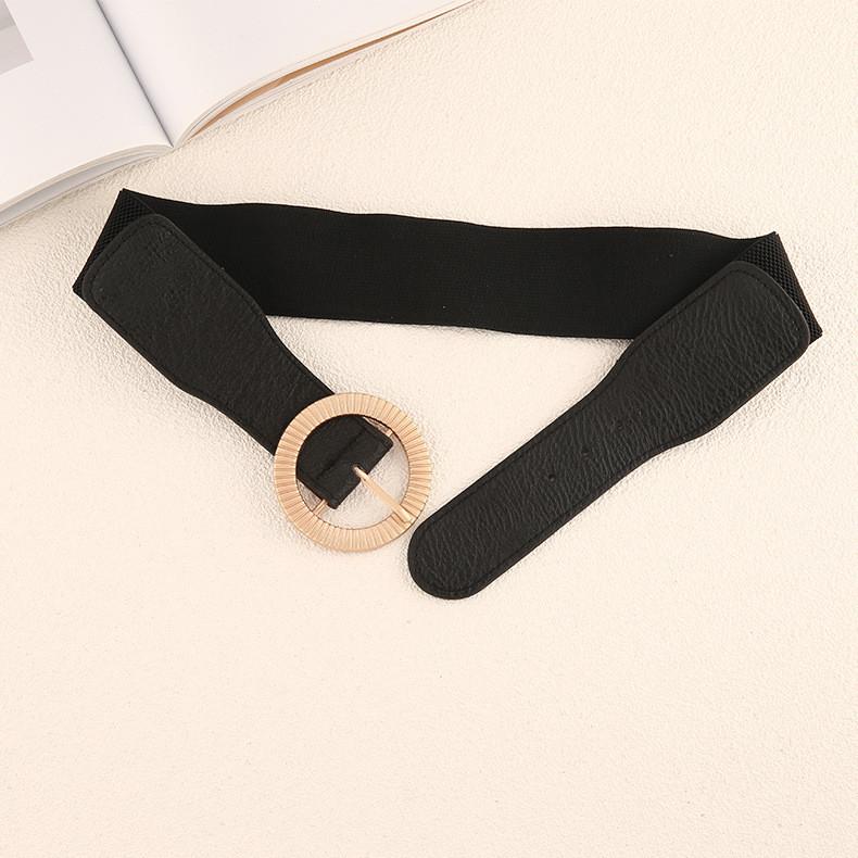 Trendy Women Waistband With Elastic Design And Alloy Round Buckle For Coats And Dresses